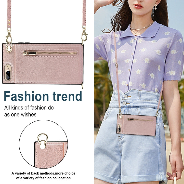 Cross-body Zipper Square TPU+PU Back Cover Case with Holder & Card Slots & Wallet & Strap For iPhone 8 Plus / 7 Plus