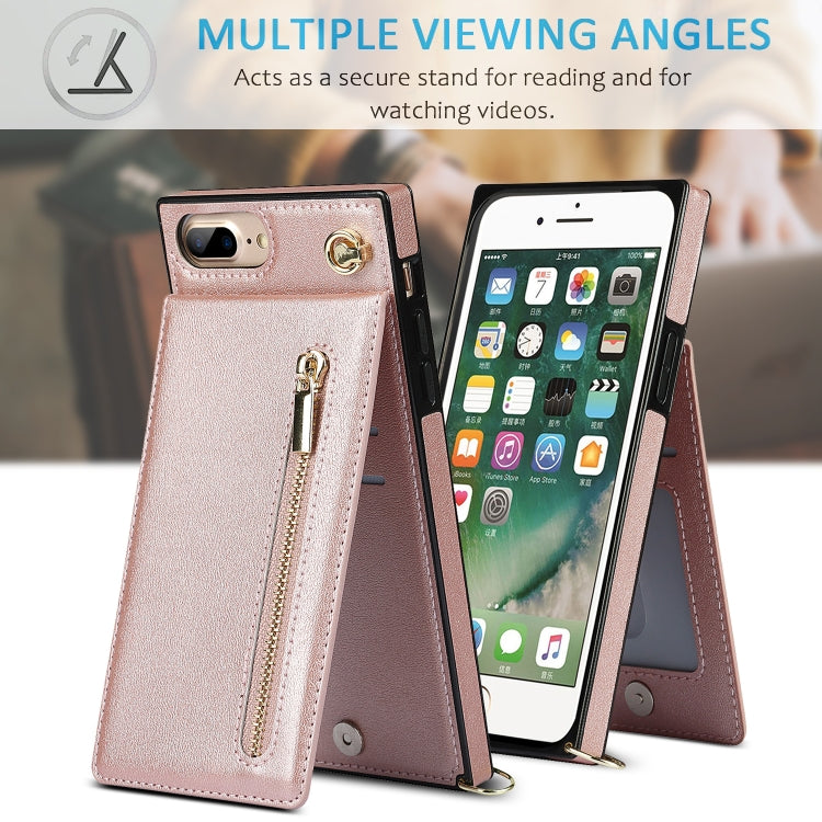 Cross-body Zipper Square TPU+PU Back Cover Case with Holder & Card Slots & Wallet & Strap For iPhone 8 Plus / 7 Plus