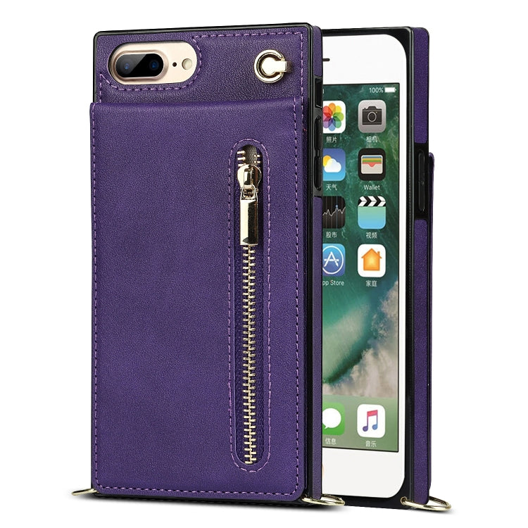 Cross-body Zipper Square TPU+PU Back Cover Case with Holder & Card Slots & Wallet & Strap For iPhone 8 Plus / 7 Plus