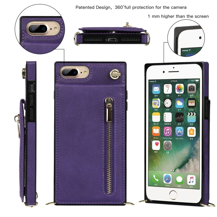 Cross-body Zipper Square TPU+PU Back Cover Case with Holder & Card Slots & Wallet & Strap For iPhone 8 Plus / 7 Plus