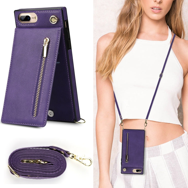Cross-body Zipper Square TPU+PU Back Cover Case with Holder & Card Slots & Wallet & Strap For iPhone 8 Plus / 7 Plus