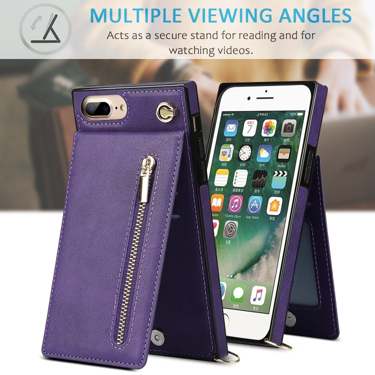 Cross-body Zipper Square TPU+PU Back Cover Case with Holder & Card Slots & Wallet & Strap For iPhone 8 Plus / 7 Plus