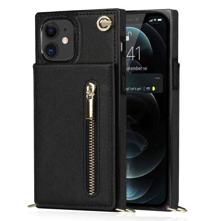 For iPhone 11 Cross-body Zipper Square TPU+PU Back Cover Case with Holder & Card Slots & Wallet & Strap