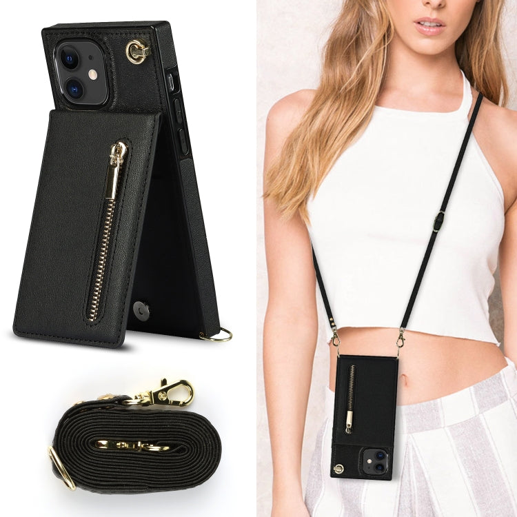 For iPhone 11 Cross-body Zipper Square TPU+PU Back Cover Case with Holder & Card Slots & Wallet & Strap