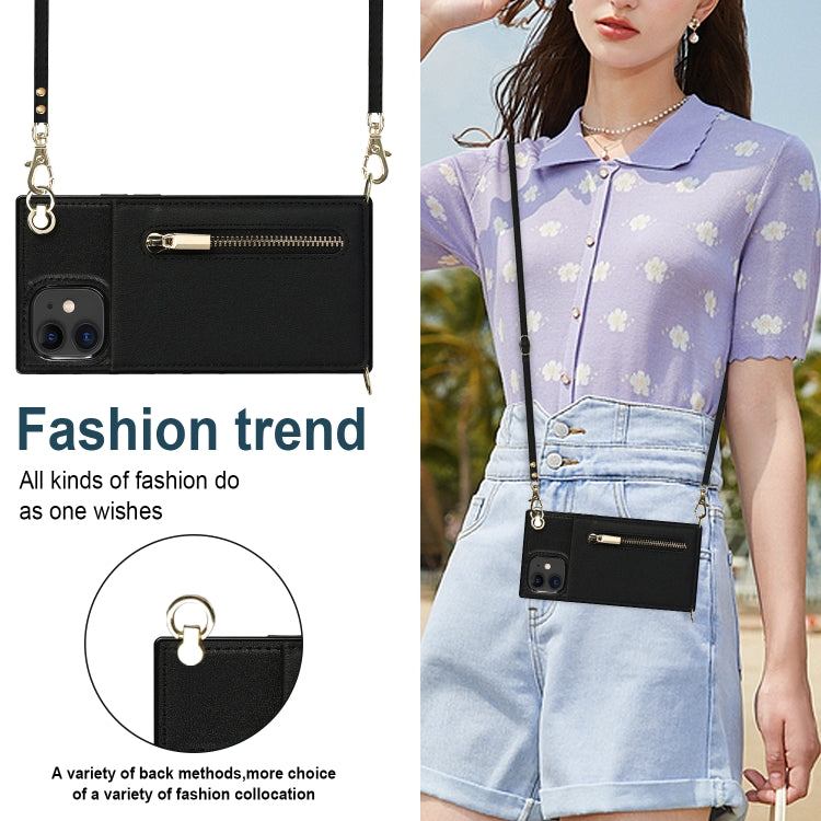 For iPhone 11 Cross-body Zipper Square TPU+PU Back Cover Case with Holder & Card Slots & Wallet & Strap