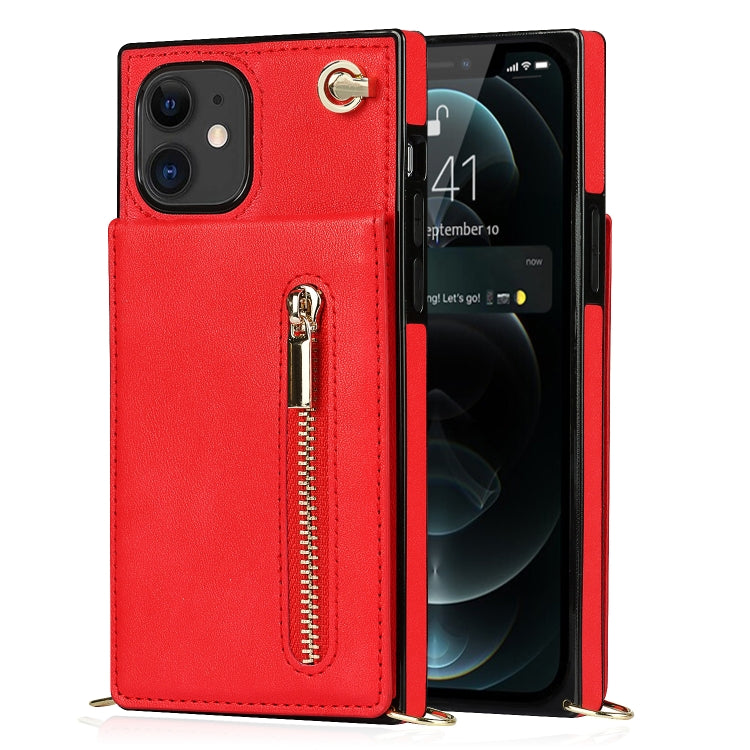 For iPhone 11 Cross-body Zipper Square TPU+PU Back Cover Case with Holder & Card Slots & Wallet & Strap
