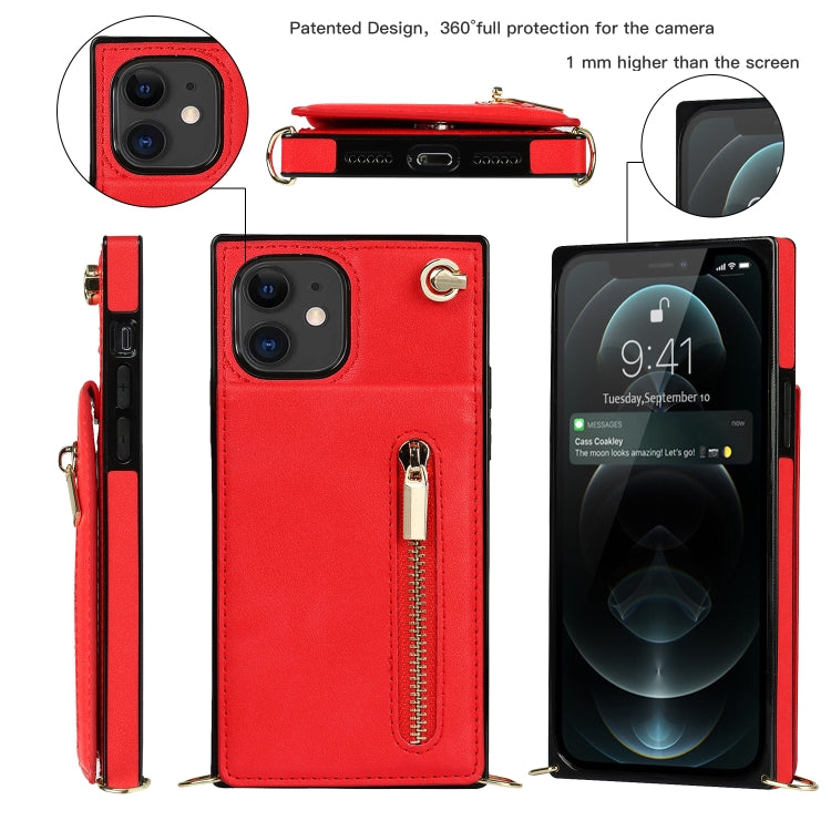 For iPhone 11 Cross-body Zipper Square TPU+PU Back Cover Case with Holder & Card Slots & Wallet & Strap