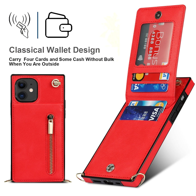 For iPhone 11 Cross-body Zipper Square TPU+PU Back Cover Case with Holder & Card Slots & Wallet & Strap