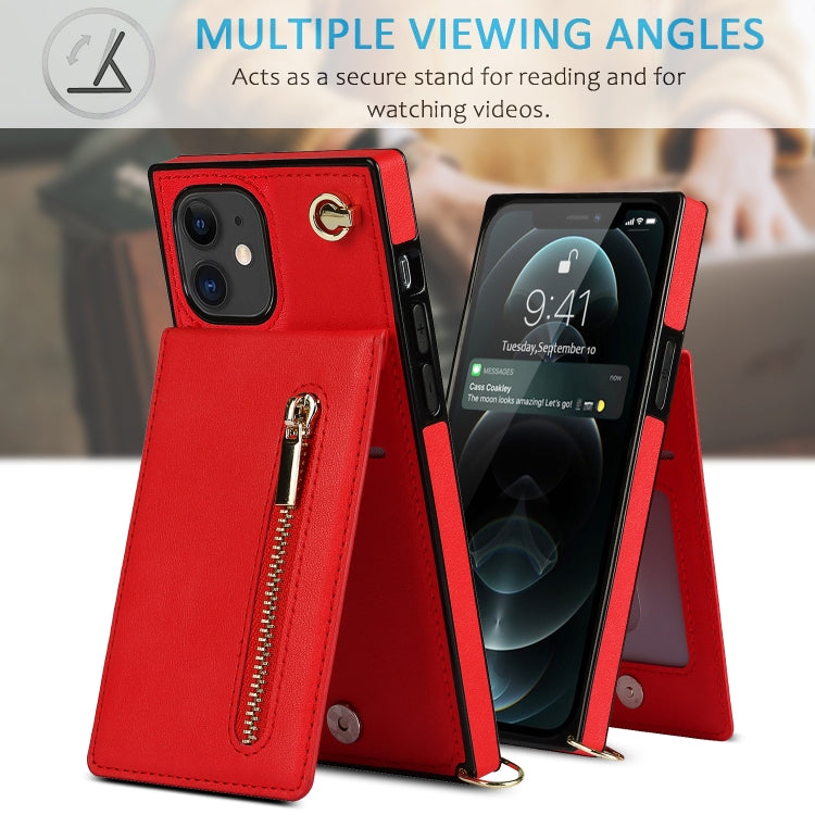 For iPhone 11 Cross-body Zipper Square TPU+PU Back Cover Case with Holder & Card Slots & Wallet & Strap