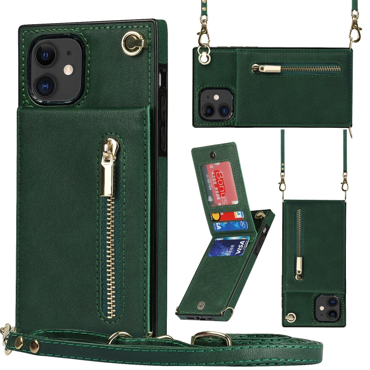 For iPhone 11 Cross-body Zipper Square TPU+PU Back Cover Case with Holder & Card Slots & Wallet & Strap