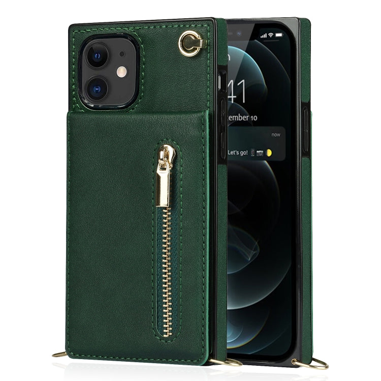 For iPhone 11 Cross-body Zipper Square TPU+PU Back Cover Case with Holder & Card Slots & Wallet & Strap