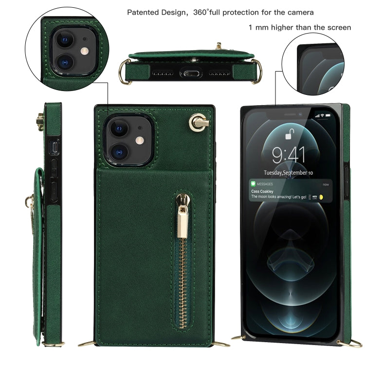 For iPhone 11 Cross-body Zipper Square TPU+PU Back Cover Case with Holder & Card Slots & Wallet & Strap
