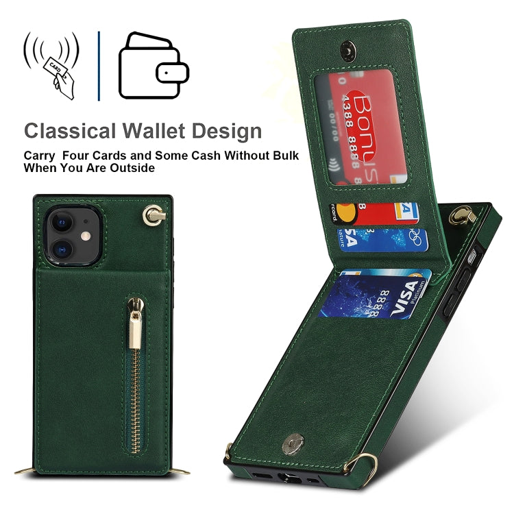 For iPhone 11 Cross-body Zipper Square TPU+PU Back Cover Case with Holder & Card Slots & Wallet & Strap