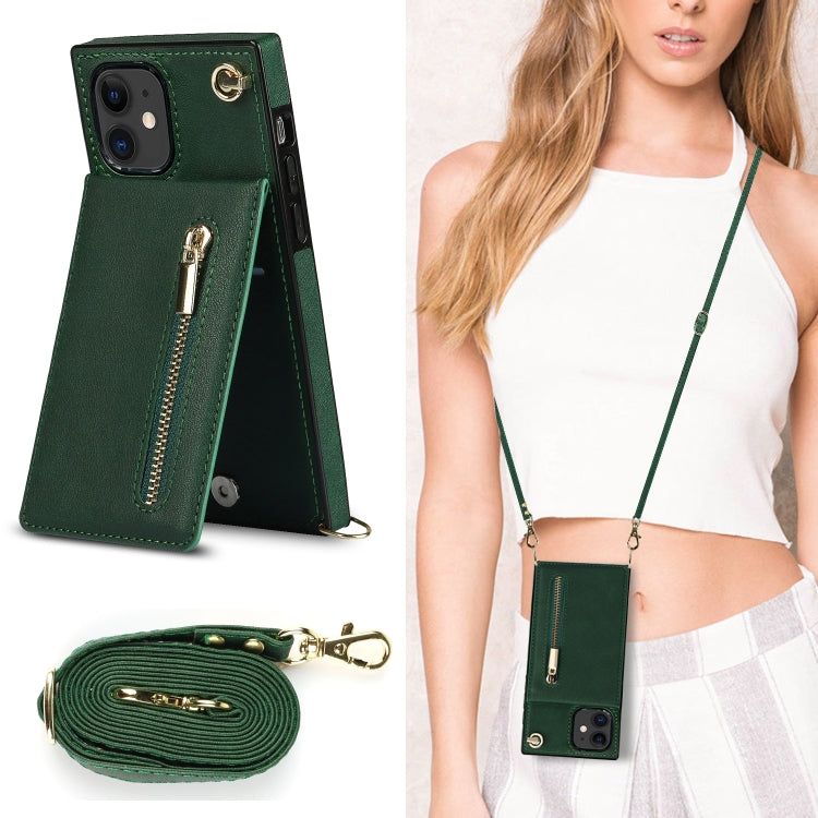 For iPhone 11 Cross-body Zipper Square TPU+PU Back Cover Case with Holder & Card Slots & Wallet & Strap