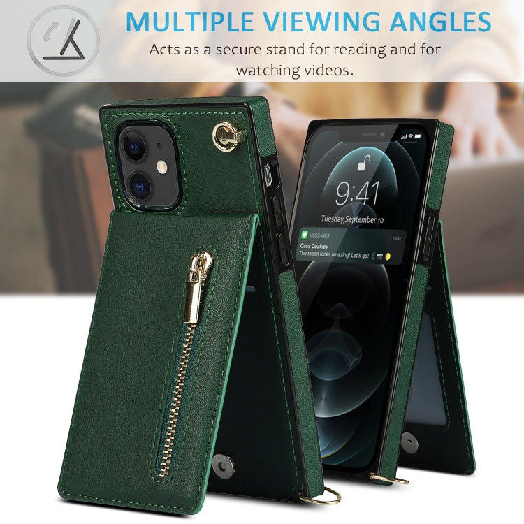 For iPhone 11 Cross-body Zipper Square TPU+PU Back Cover Case with Holder & Card Slots & Wallet & Strap