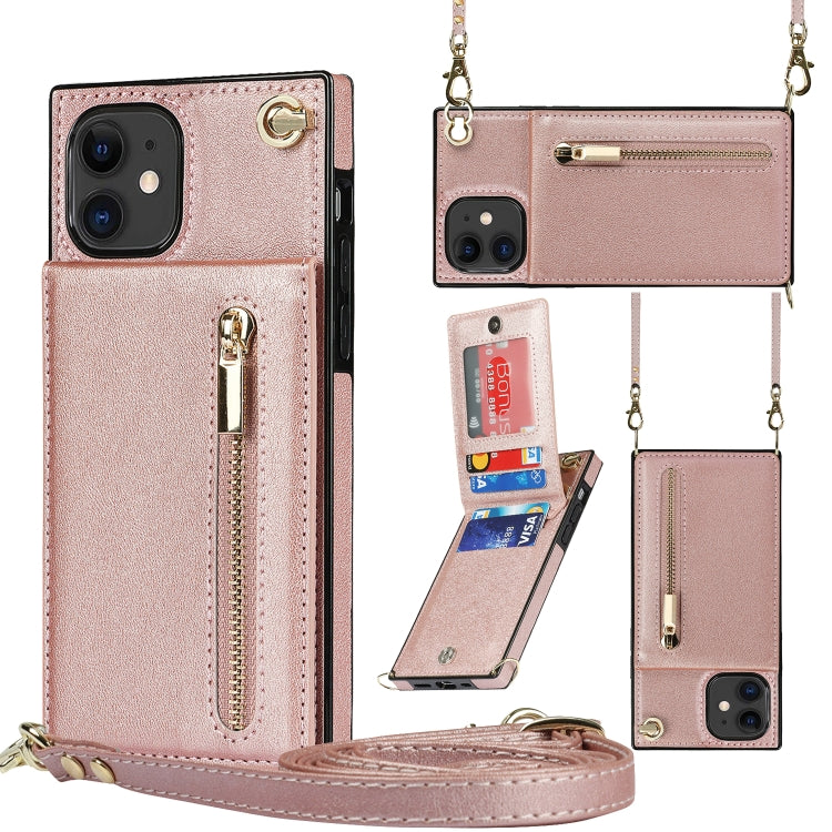 For iPhone 11 Cross-body Zipper Square TPU+PU Back Cover Case with Holder & Card Slots & Wallet & Strap