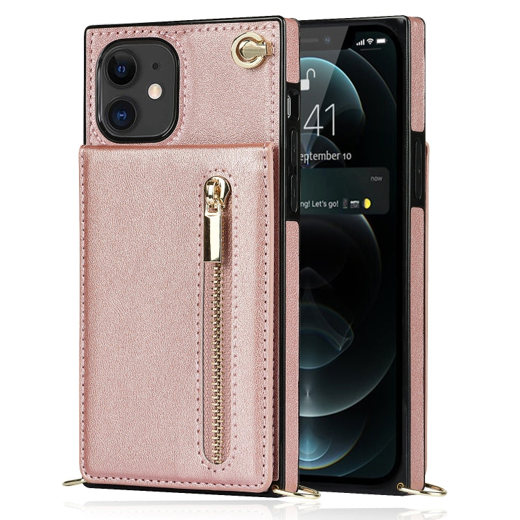 For iPhone 11 Cross-body Zipper Square TPU+PU Back Cover Case with Holder & Card Slots & Wallet & Strap
