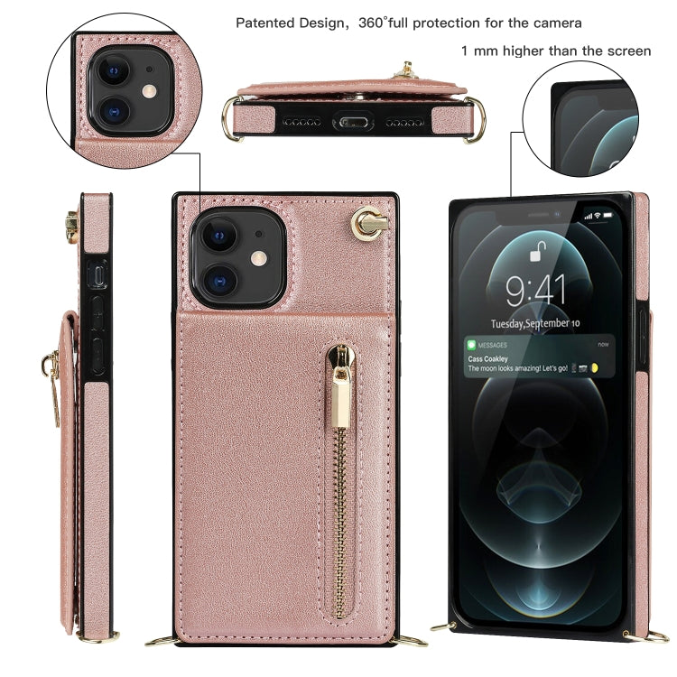 For iPhone 11 Cross-body Zipper Square TPU+PU Back Cover Case with Holder & Card Slots & Wallet & Strap