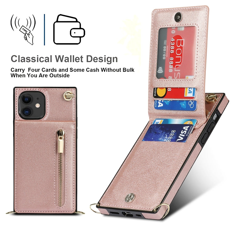 For iPhone 11 Cross-body Zipper Square TPU+PU Back Cover Case with Holder & Card Slots & Wallet & Strap