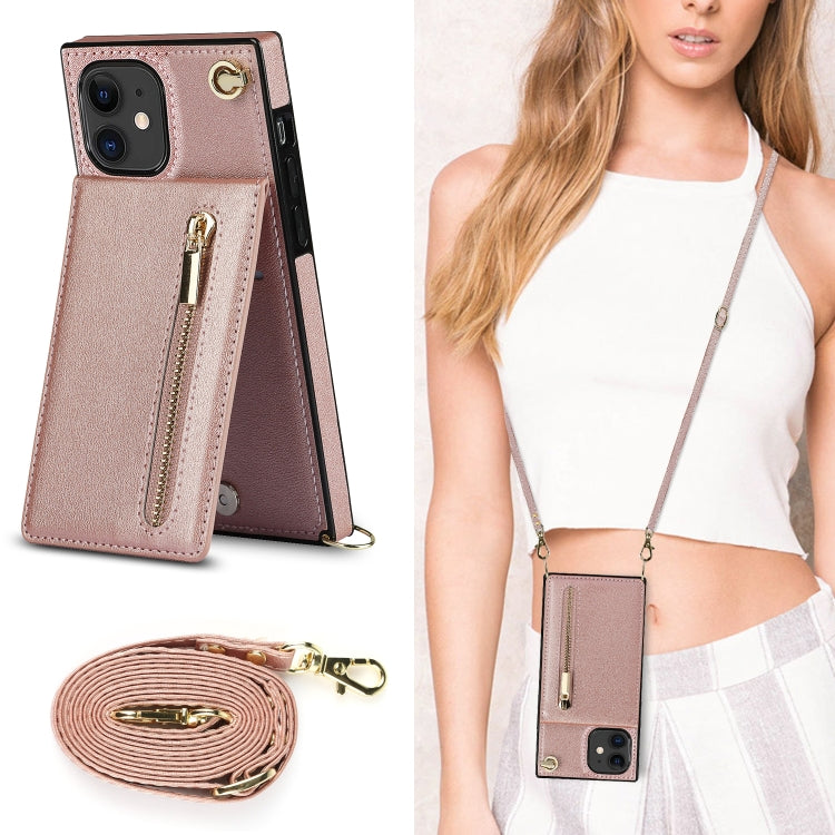For iPhone 11 Cross-body Zipper Square TPU+PU Back Cover Case with Holder & Card Slots & Wallet & Strap