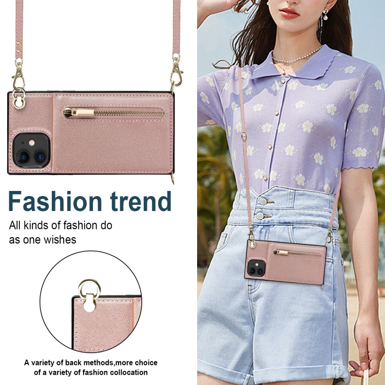 For iPhone 11 Cross-body Zipper Square TPU+PU Back Cover Case with Holder & Card Slots & Wallet & Strap