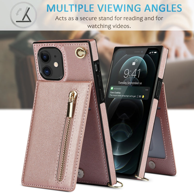 For iPhone 11 Cross-body Zipper Square TPU+PU Back Cover Case with Holder & Card Slots & Wallet & Strap