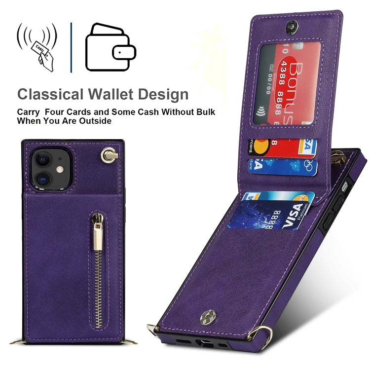 For iPhone 11 Cross-body Zipper Square TPU+PU Back Cover Case with Holder & Card Slots & Wallet & Strap