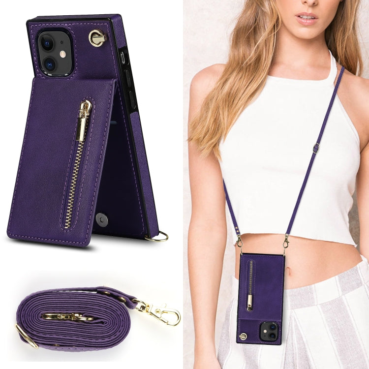 For iPhone 11 Cross-body Zipper Square TPU+PU Back Cover Case with Holder & Card Slots & Wallet & Strap