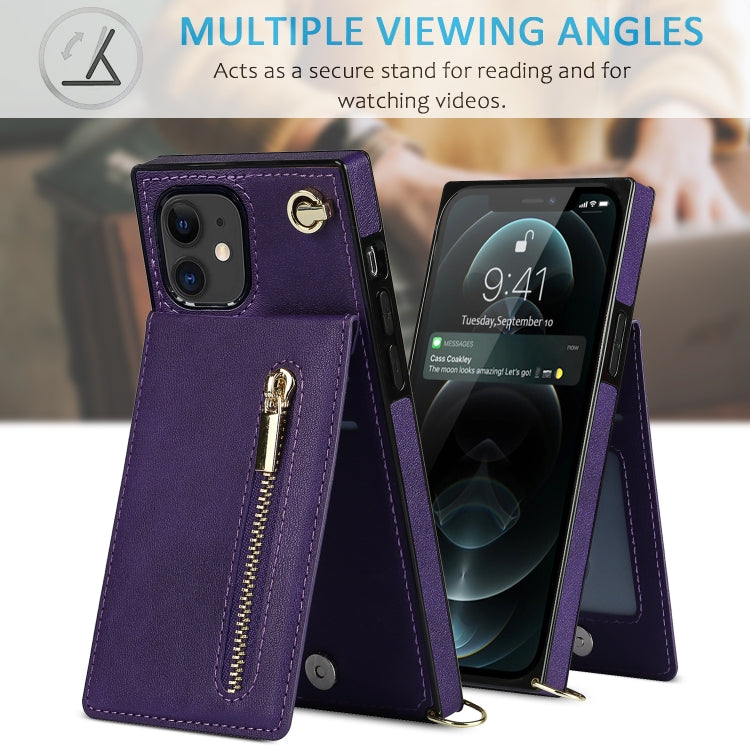 For iPhone 11 Cross-body Zipper Square TPU+PU Back Cover Case with Holder & Card Slots & Wallet & Strap