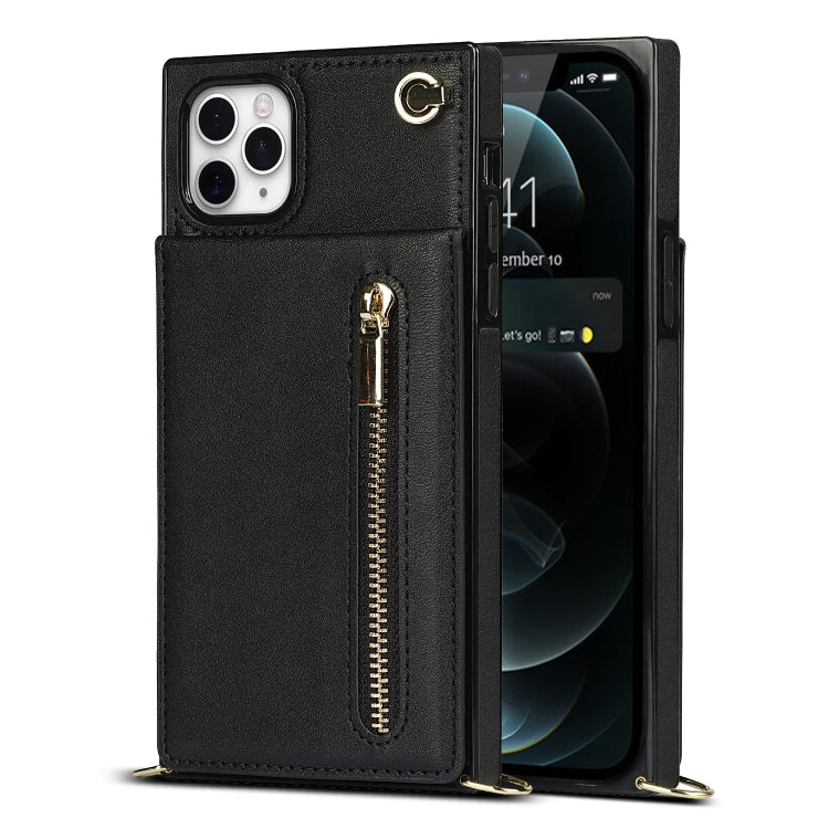 For iPhone 11 Pro Cross-body Zipper Square TPU+PU Back Cover Case with Holder & Card Slots & Wallet & Strap