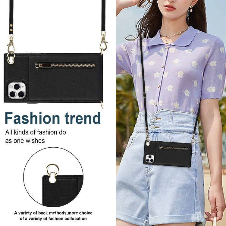 For iPhone 11 Pro Cross-body Zipper Square TPU+PU Back Cover Case with Holder & Card Slots & Wallet & Strap