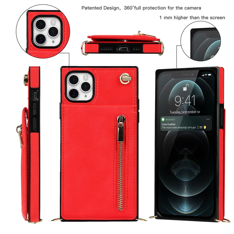 For iPhone 11 Pro Cross-body Zipper Square TPU+PU Back Cover Case with Holder & Card Slots & Wallet & Strap