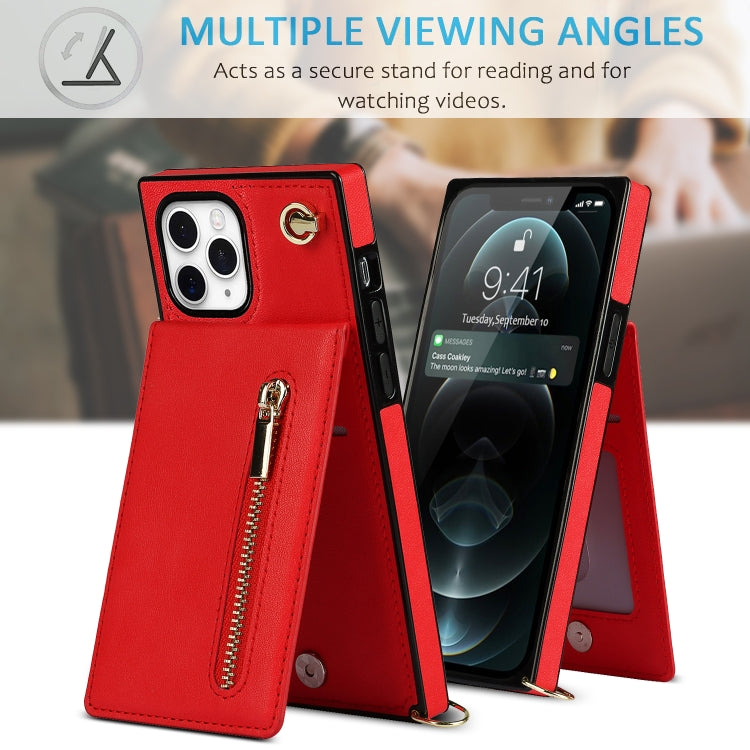 For iPhone 11 Pro Cross-body Zipper Square TPU+PU Back Cover Case with Holder & Card Slots & Wallet & Strap