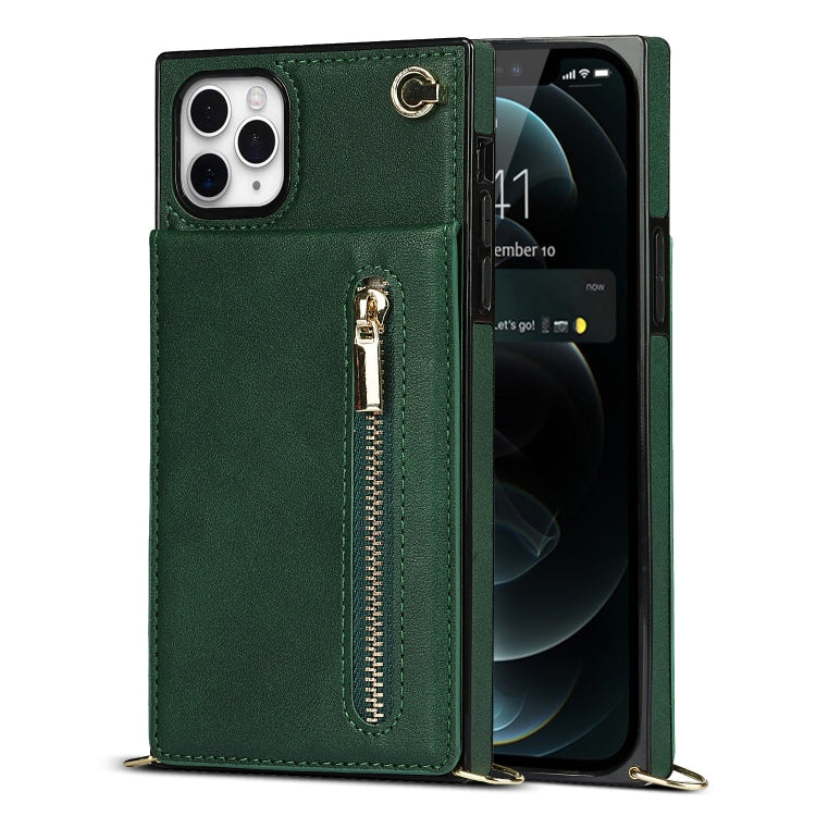 For iPhone 11 Pro Cross-body Zipper Square TPU+PU Back Cover Case with Holder & Card Slots & Wallet & Strap