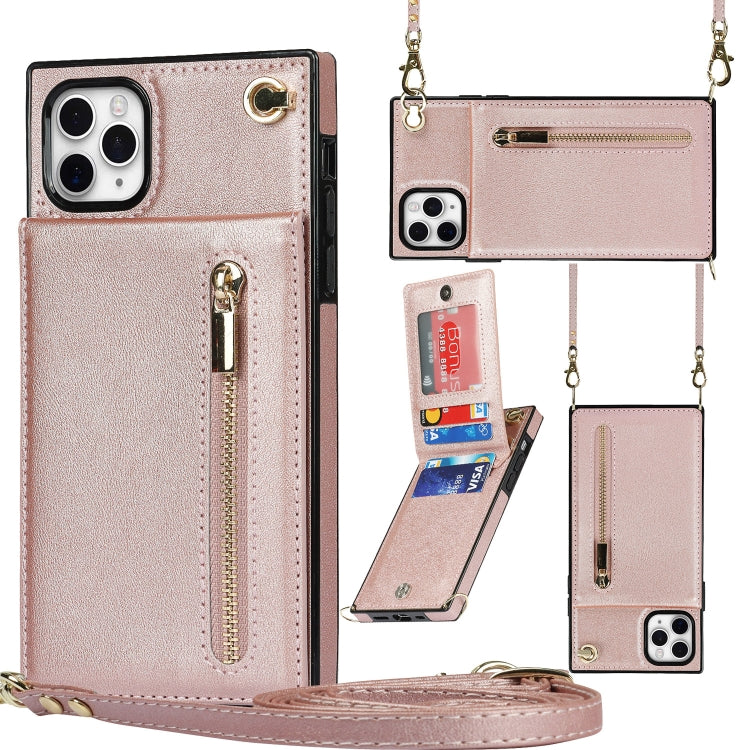 For iPhone 11 Pro Cross-body Zipper Square TPU+PU Back Cover Case with Holder & Card Slots & Wallet & Strap