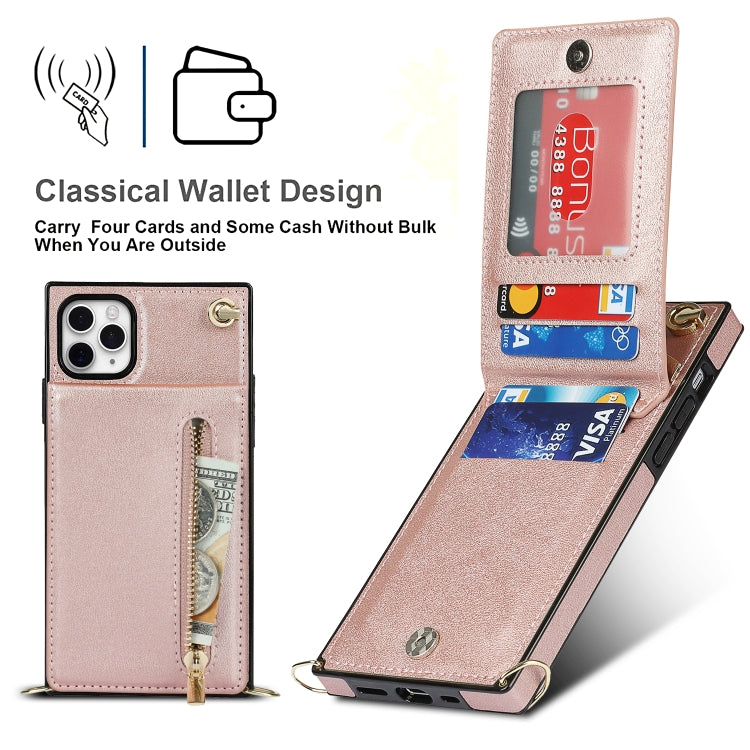 For iPhone 11 Pro Cross-body Zipper Square TPU+PU Back Cover Case with Holder & Card Slots & Wallet & Strap