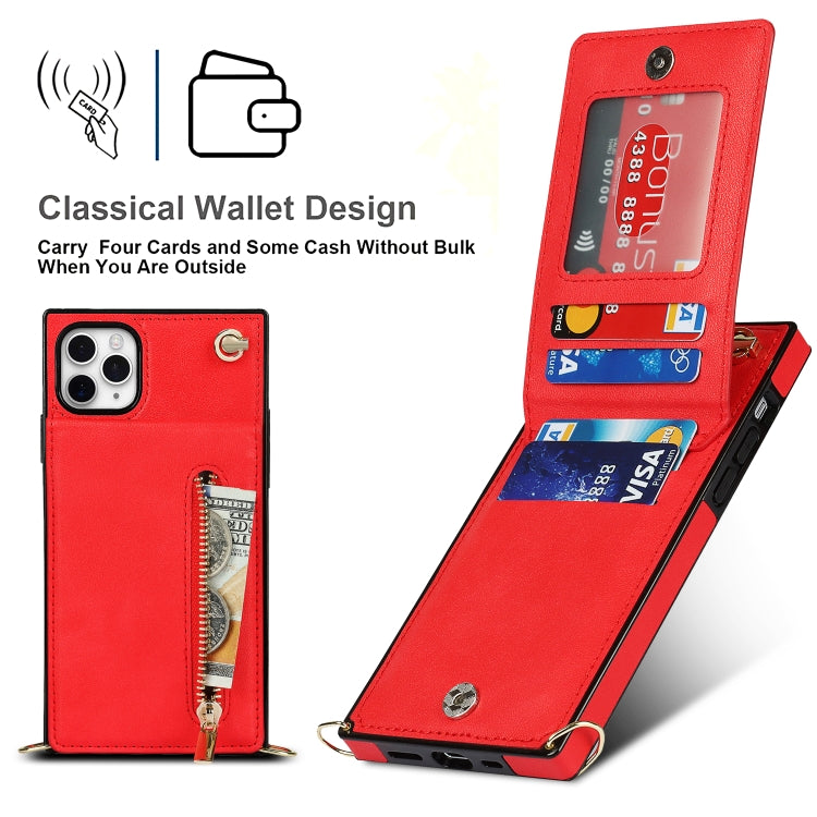 For iPhone 11 Pro Max Cross-body Zipper Square TPU+PU Back Cover Case with Holder & Card Slots & Wallet & Strap