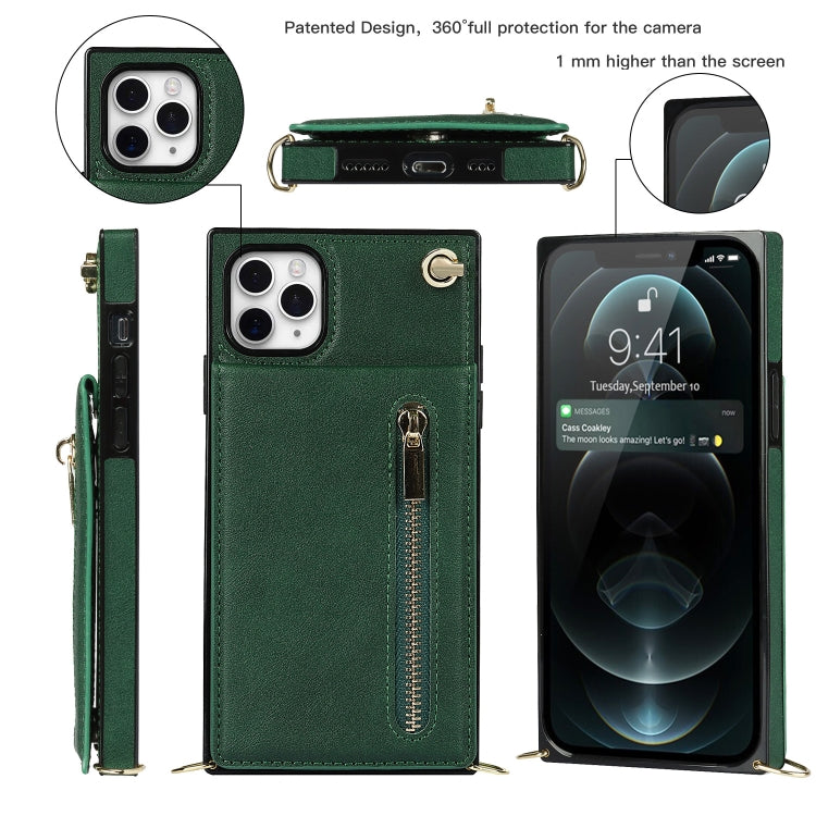 For iPhone 11 Pro Max Cross-body Zipper Square TPU+PU Back Cover Case with Holder & Card Slots & Wallet & Strap