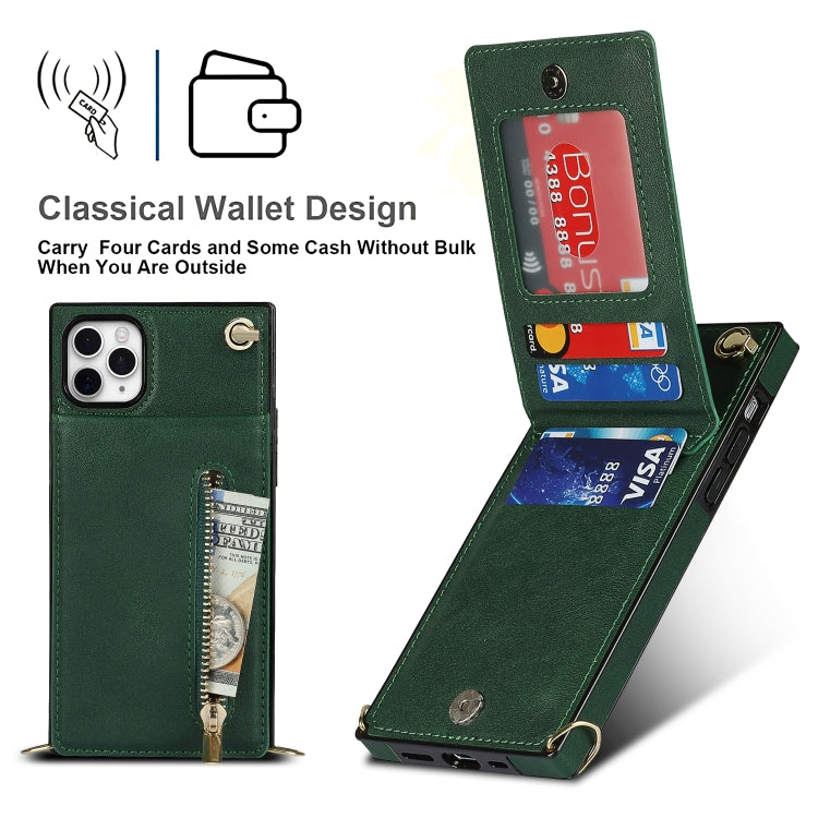 For iPhone 11 Pro Max Cross-body Zipper Square TPU+PU Back Cover Case with Holder & Card Slots & Wallet & Strap