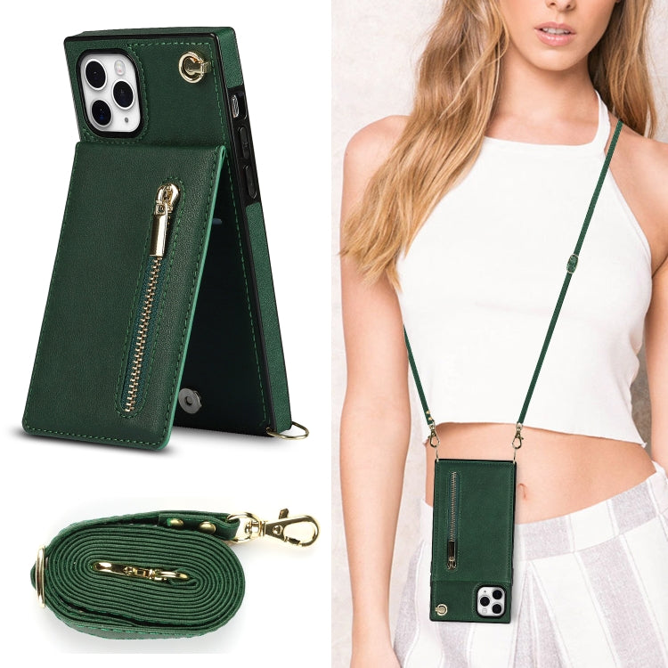 For iPhone 11 Pro Max Cross-body Zipper Square TPU+PU Back Cover Case with Holder & Card Slots & Wallet & Strap