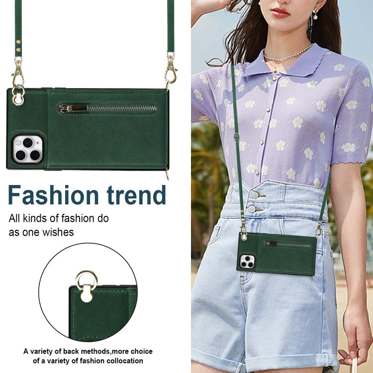 For iPhone 11 Pro Max Cross-body Zipper Square TPU+PU Back Cover Case with Holder & Card Slots & Wallet & Strap