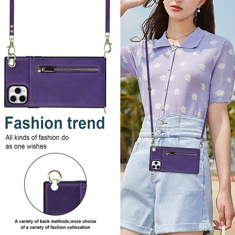 For iPhone 11 Pro Max Cross-body Zipper Square TPU+PU Back Cover Case with Holder & Card Slots & Wallet & Strap
