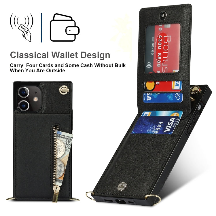 For iPhone 12 mini Cross-body Zipper Square TPU+PU Back Cover Case with Holder & Card Slots & Wallet & Strap