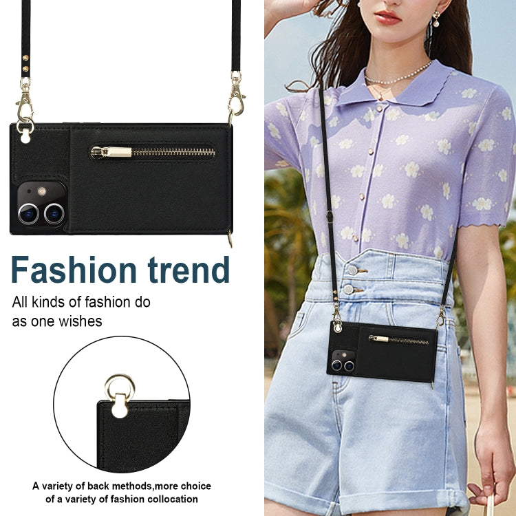 For iPhone 12 mini Cross-body Zipper Square TPU+PU Back Cover Case with Holder & Card Slots & Wallet & Strap