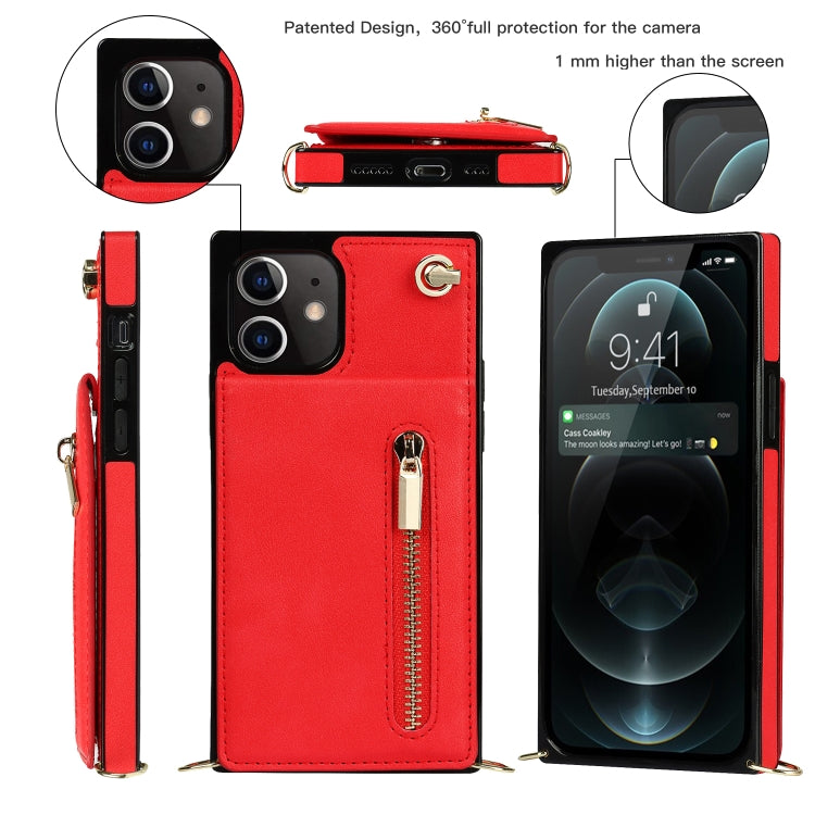 For iPhone 12 mini Cross-body Zipper Square TPU+PU Back Cover Case with Holder & Card Slots & Wallet & Strap