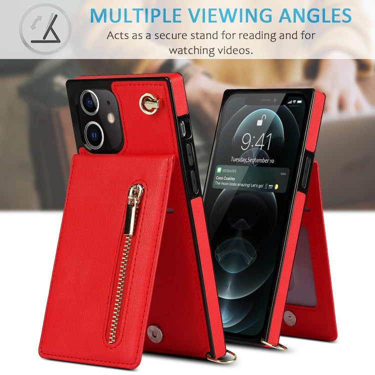 For iPhone 12 mini Cross-body Zipper Square TPU+PU Back Cover Case with Holder & Card Slots & Wallet & Strap