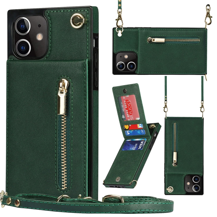 For iPhone 12 mini Cross-body Zipper Square TPU+PU Back Cover Case with Holder & Card Slots & Wallet & Strap