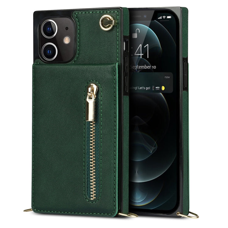 For iPhone 12 mini Cross-body Zipper Square TPU+PU Back Cover Case with Holder & Card Slots & Wallet & Strap