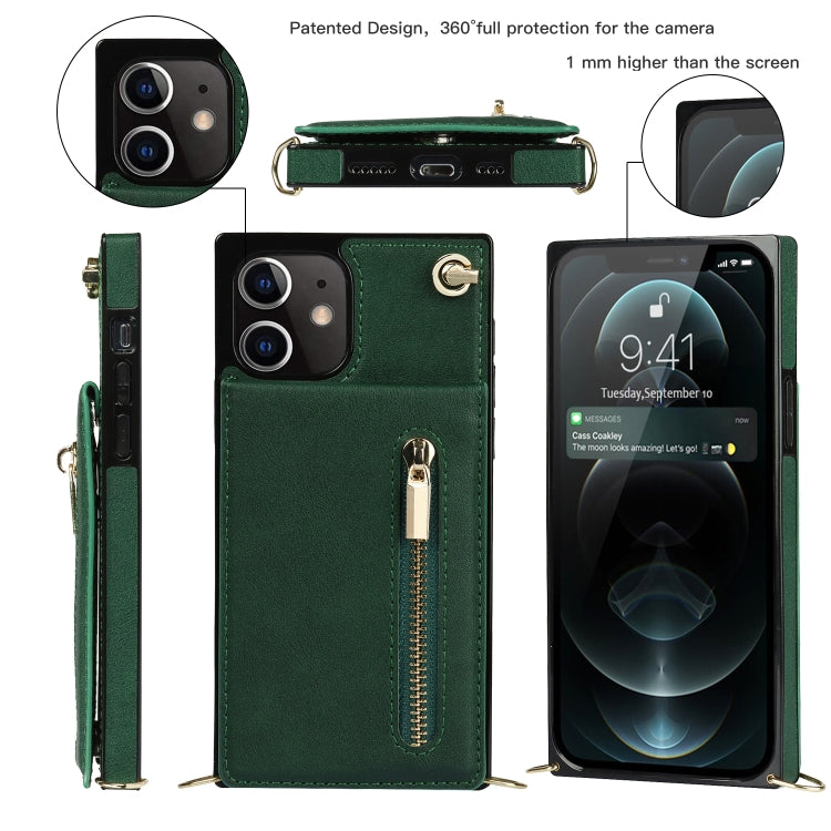 For iPhone 12 mini Cross-body Zipper Square TPU+PU Back Cover Case with Holder & Card Slots & Wallet & Strap