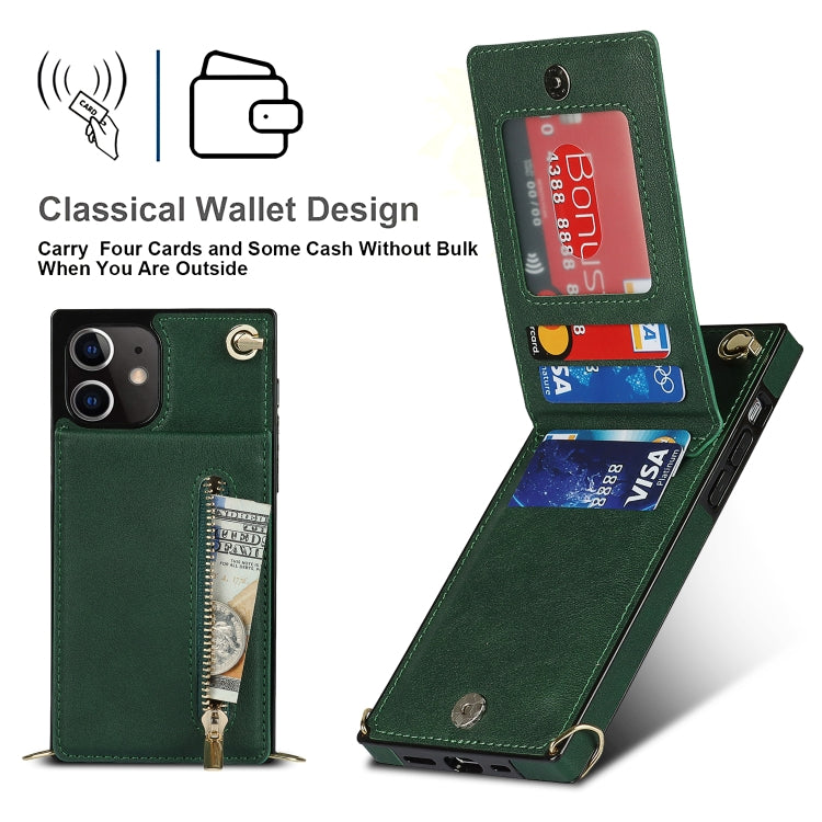 For iPhone 12 mini Cross-body Zipper Square TPU+PU Back Cover Case with Holder & Card Slots & Wallet & Strap